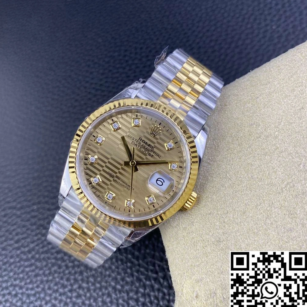 VS Rolex Factory Datejust Diamond Dial Motif Two Hourmarker Tone M126233 36MM Silver 0331